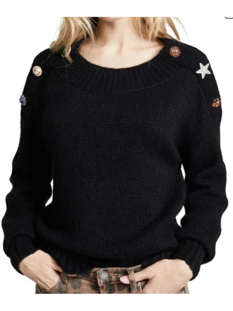 Veronica Beard Black Chase Jewel Star Shoulder Wool Alpaca Sweater Small